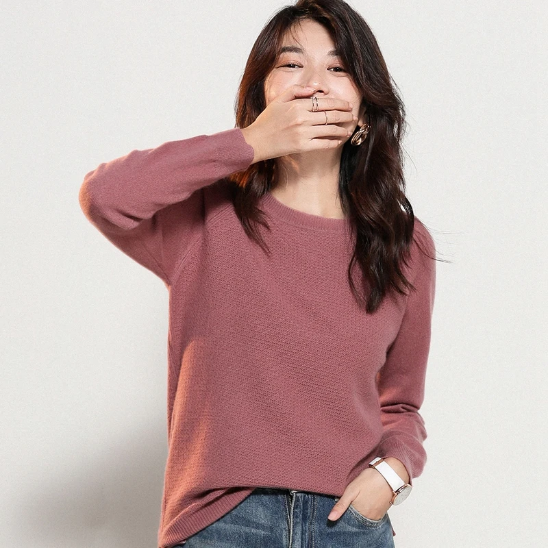2020 Custom Soft Warm Winter Women Loose Round Neck Ladies 35% Cashmere 65% Merino Wool Sweater