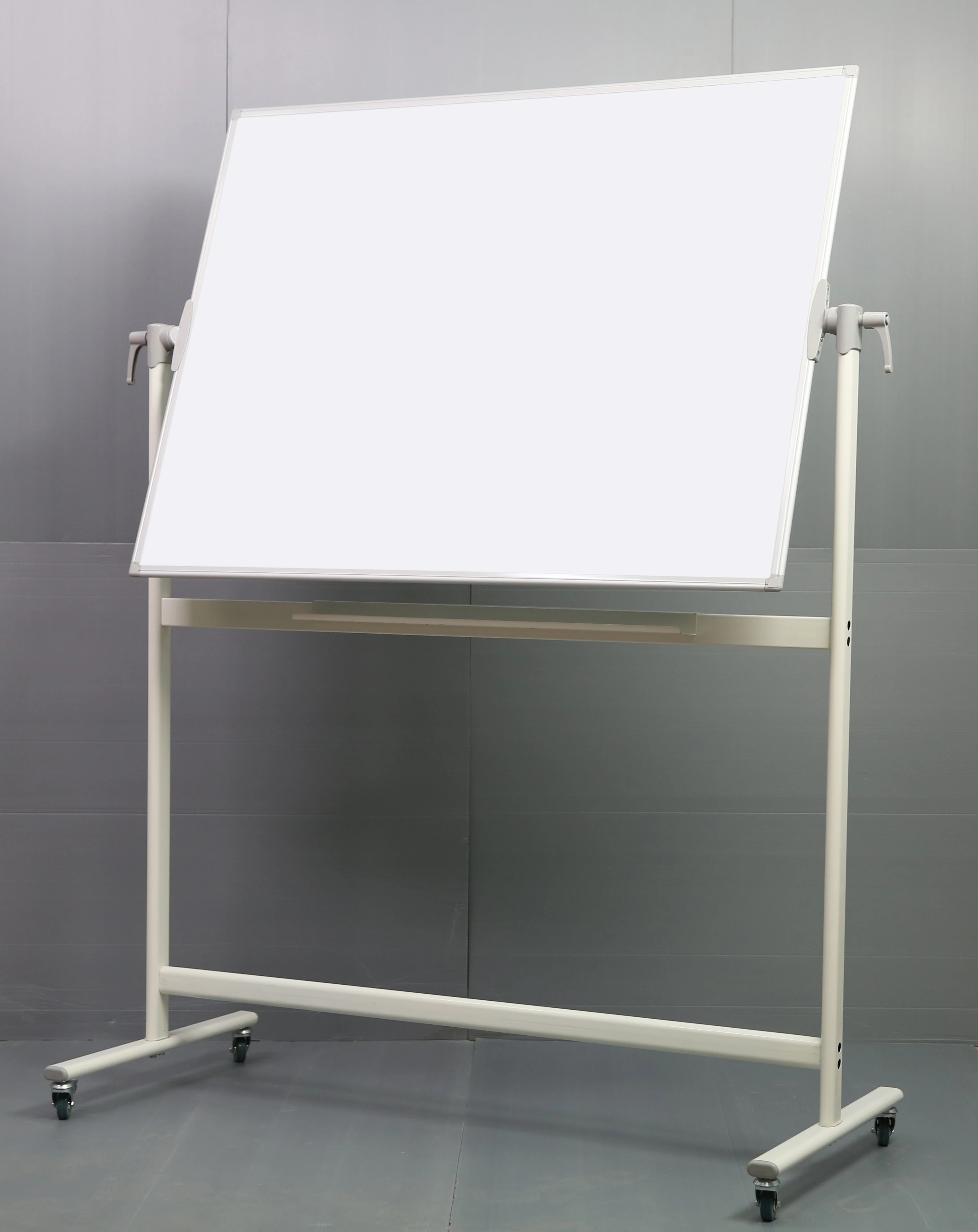 Double side lacquered steel porcelain magnetic surface auto lock with aluminum frame and stand mobile whiteboard