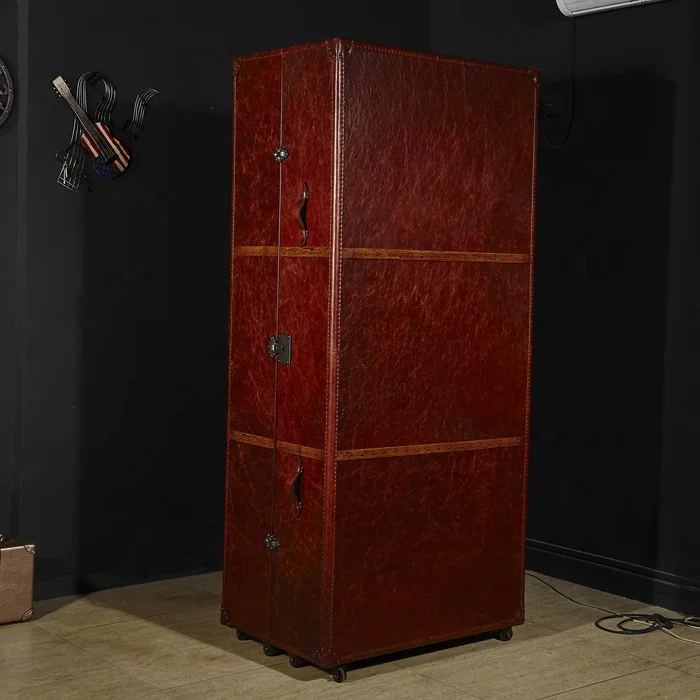 wine cabinet wood tall full top grain leather 2doors living room whisky display cabinet for hotel VIP room villa house