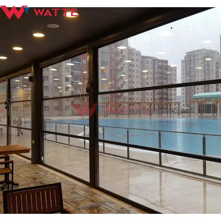 Vertical up down slide retractable panoramic doors window commercial aluminium glass electric lifting windows for restaurant