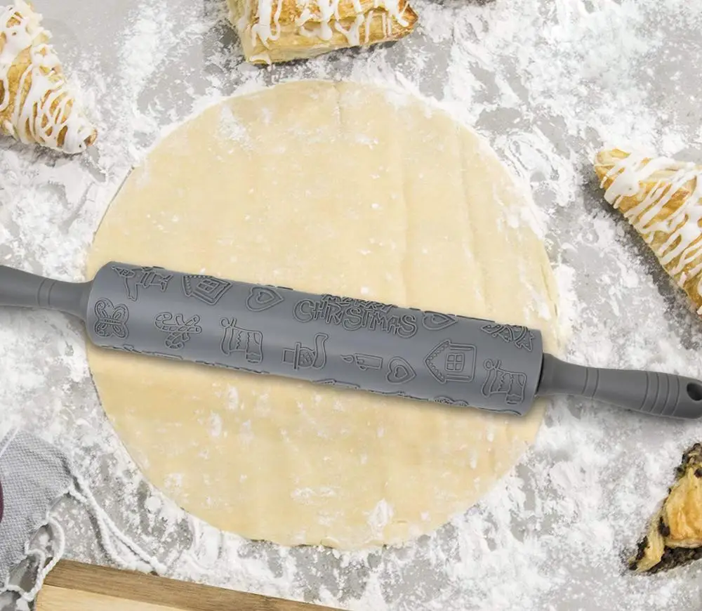 Embossing Santa pattern christmas theme silicone rolling pin for DIY baking