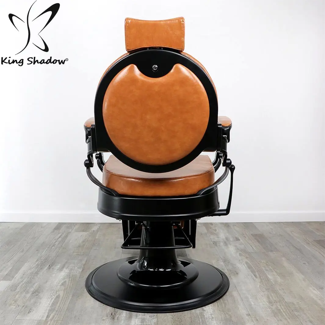kingshadow Hair salon vintage barber chair brown leather with black frame hair cutting salon styling chair for men