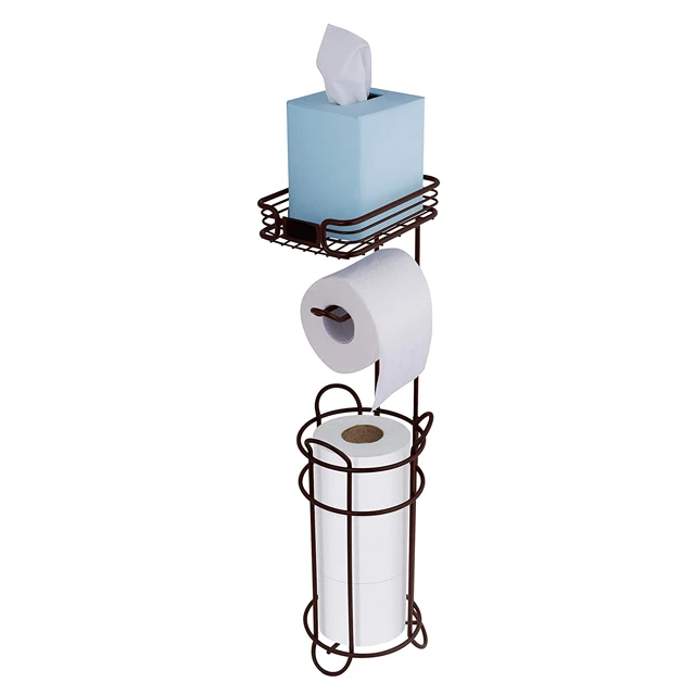Toilet Paper Holder Stand Freestanding Tissue Holder for Bathroom Toilet Paper Stand Storage with Convenient Shelf