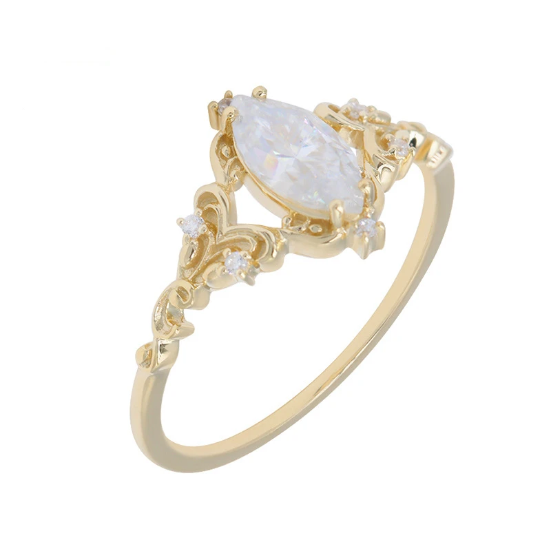 Firstmadam 10 Karat Gold Marquise Cut Moisantie Diamond Ring For Engagement Promise Ring