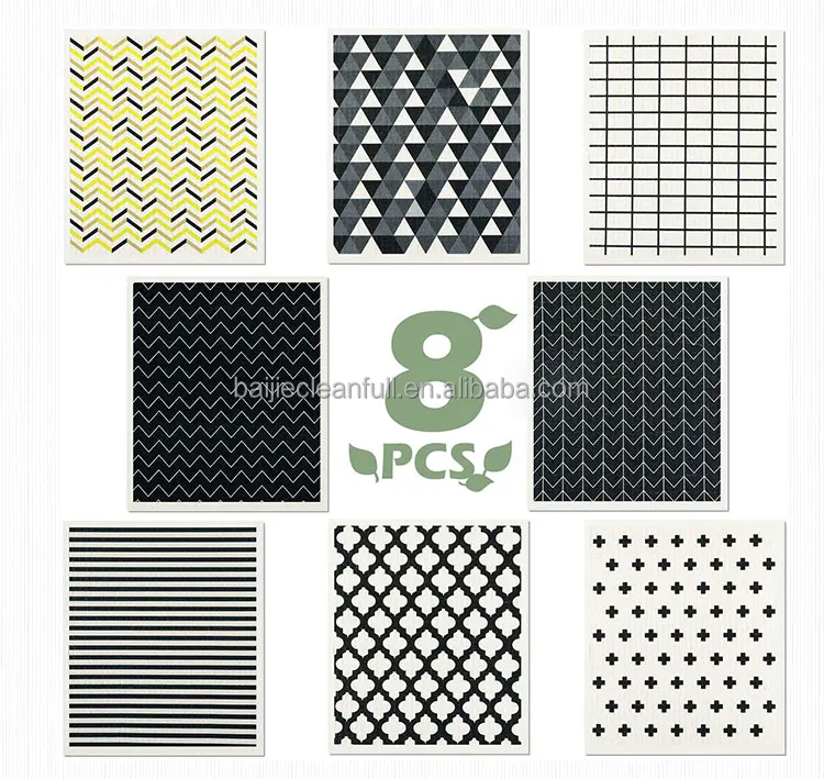 Absorbent  Swedish Dishcloths Cellulose Sponge Cleaning Cloth  No Odor Cleaning Wipes with 6 Printing Desgin Styles for Kitchen