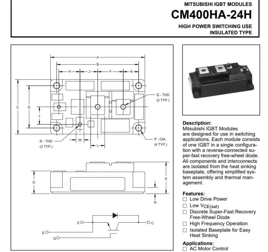 New and Original CM400HA-24H High Power Switching Transistor IGBT Module 1200V 400A 2800W CM400HA in Stock One-stop BOM Sourcing