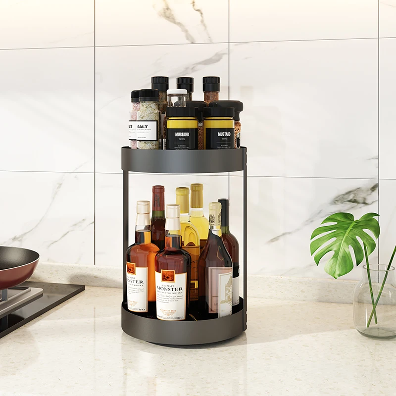 Circular 360 Degree Rotating Spice Rack Standing Storage Three Tier Kitchen Holder Household Organize