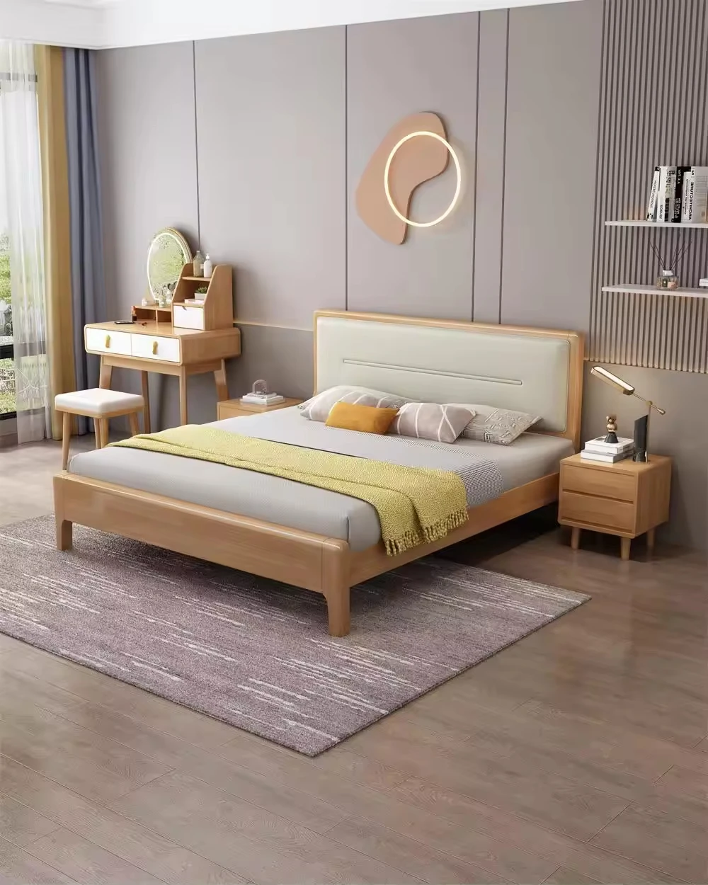 Modern Simple Solid Wood Bedroom Furniture 1.8 Double Light Luxury Wedding King Size Bed Frame Bedroom 1.5m Bed
