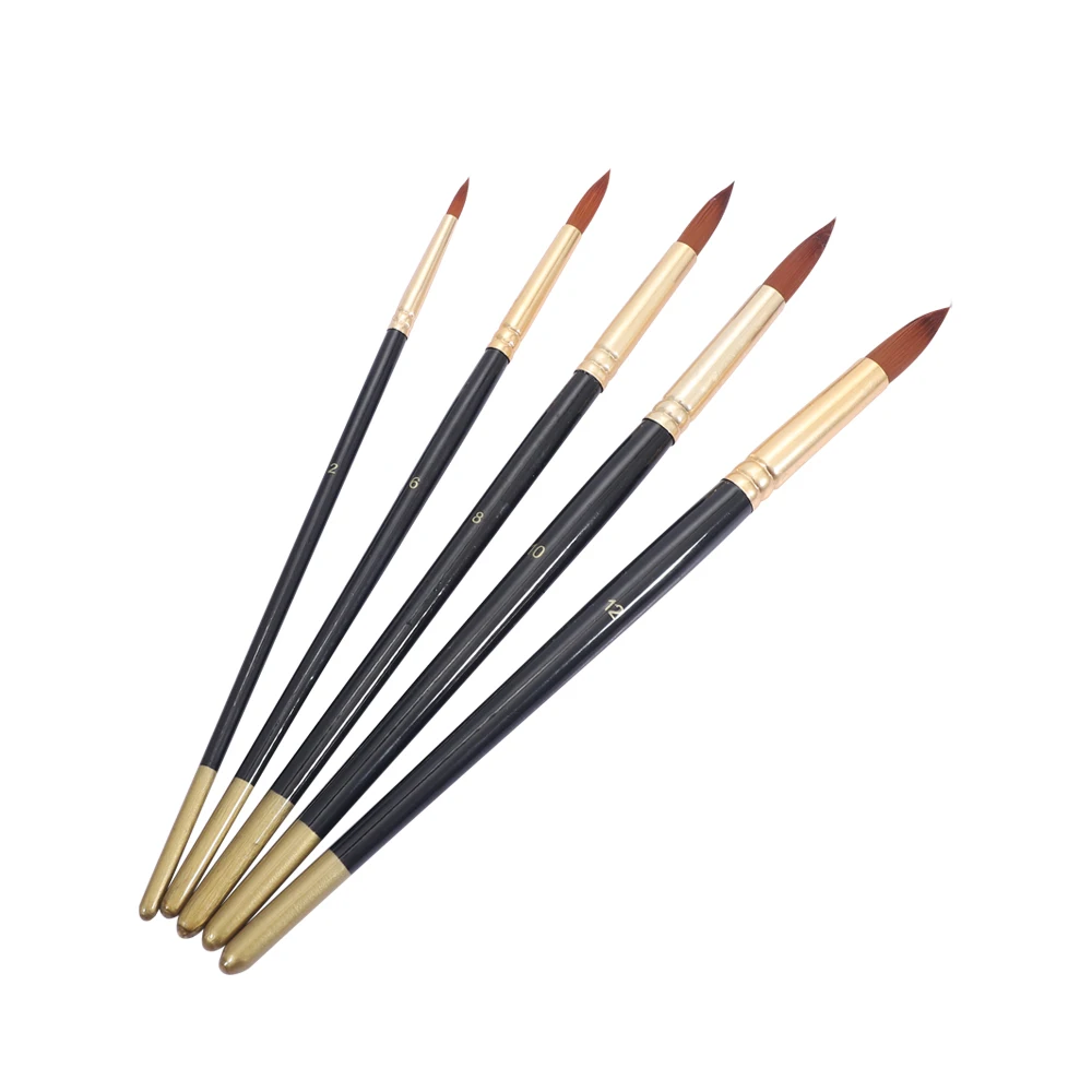 Haihui 5pcs wooden handle Nylon hair artist paint paint brushes for art painting