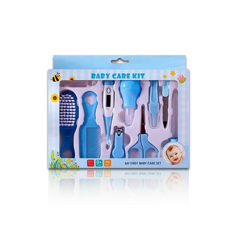 10 Pcs Newborn Baby Care Accessories Nail Clipper Scissors Hair Comb Brush Nose Cleaner Safety Grooming Healthcare Kit Set