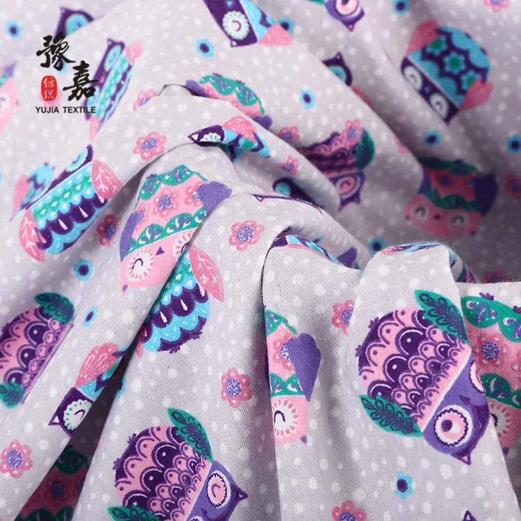 Designer Fabric, 2 side animal owl pictures printed nursery flannel fabric for children pajamas