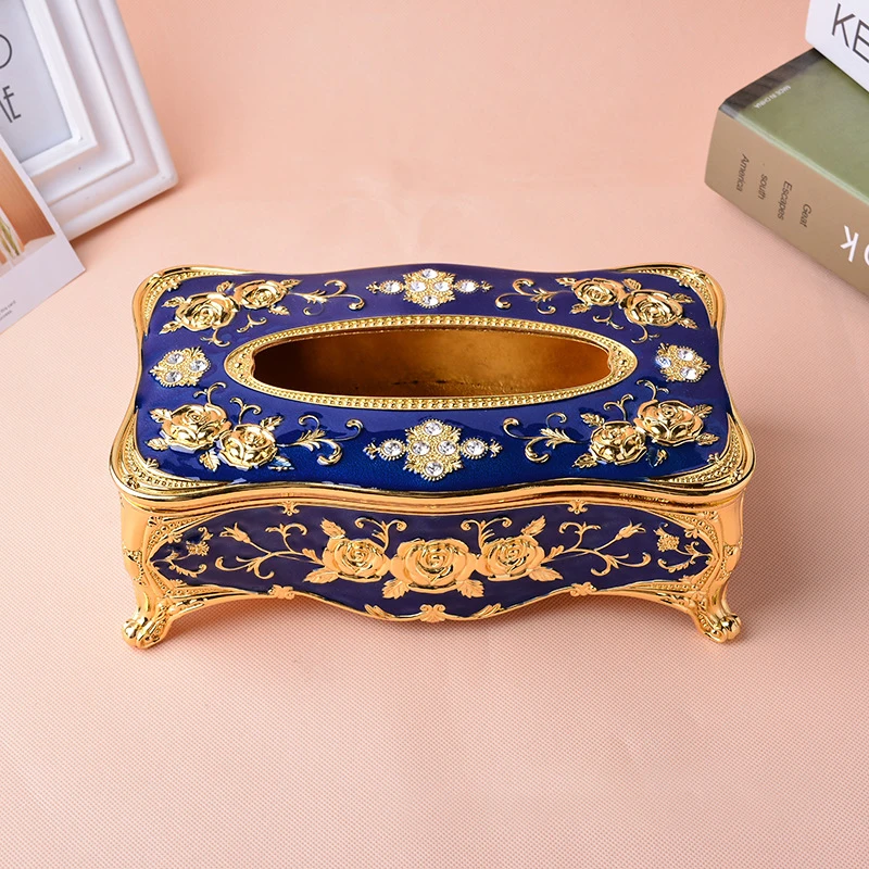European Zinc Alloy Electroplated Rectangle Tissue Box For Home Decoration