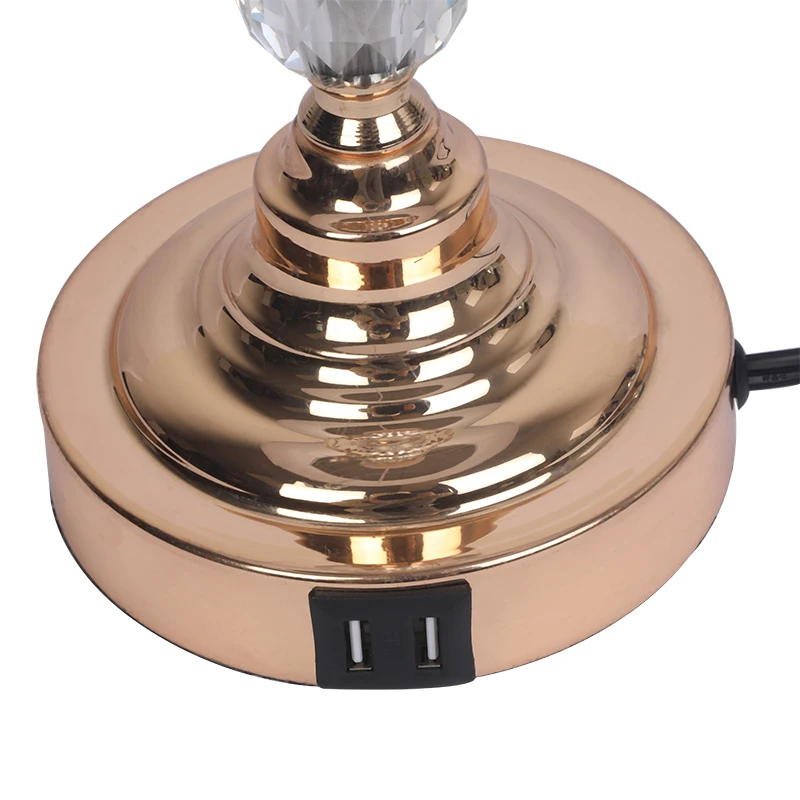 Hot sale modern led crystal table lamp with metal base Bedside Lamp  with 2 USB Charging Ports 3 Way Dimmable custom lamp