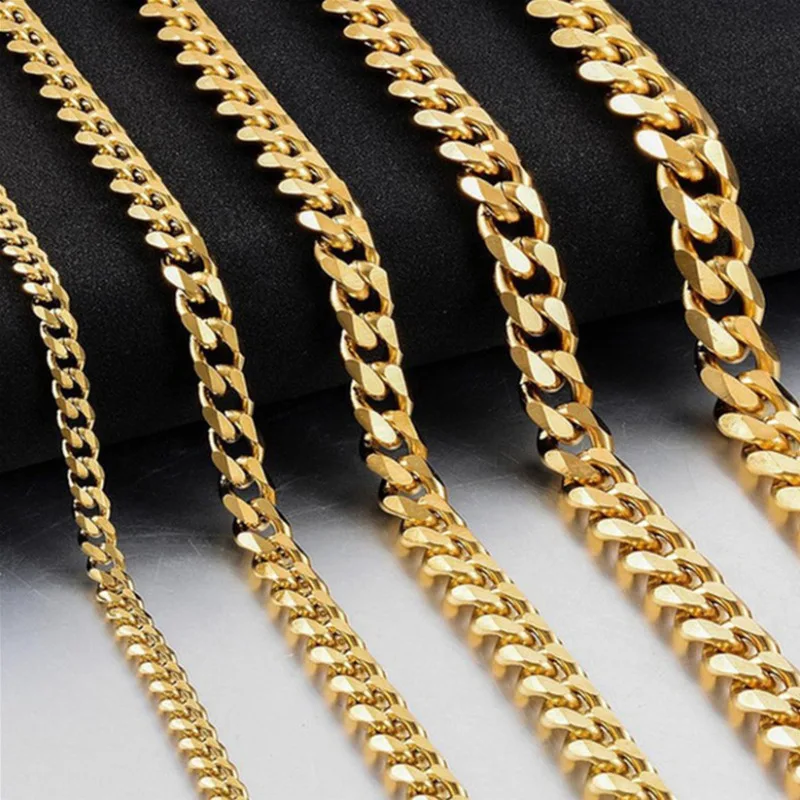 Hip Hop Gold Plated Chunky Cuban Chain Necklace Geometric Stainless Steel Cuban Link Chain Necklace Unisex