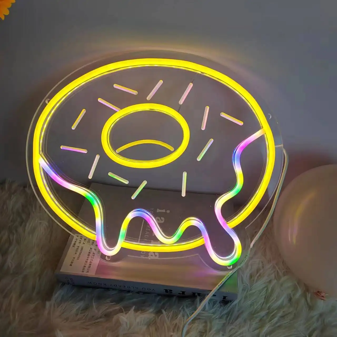 Donut  Shaped Neon Sign Night Light Pizza Hot Dog USB Wall Hanging LED Coffee Chips Popcorn Restaurant Burger Shop Decor Lamp