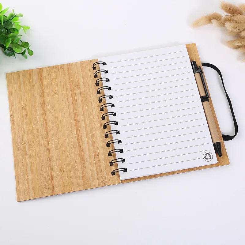 Nature Wood Eco Office School Gift set Custom Printing Personalized Wooden Notebook Laser Engraved