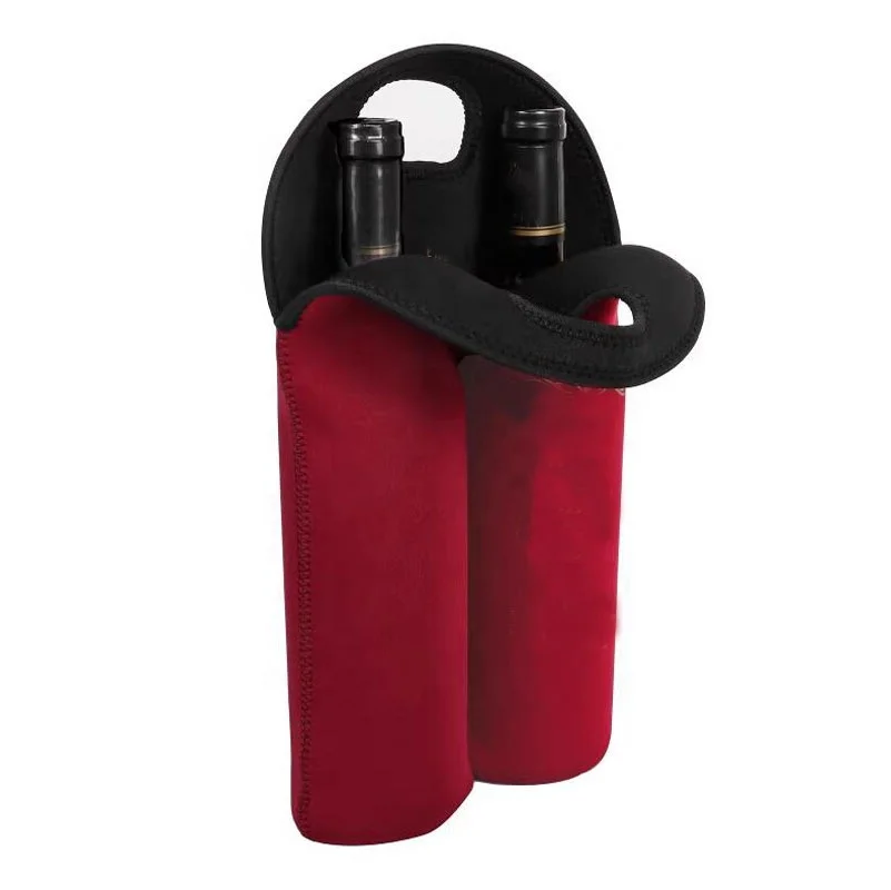 Single Two Bottle Insulated Neoprene Wine Water Bottle Holder Wine Carrier Tote Bag for Travel with Secure Carry Handle