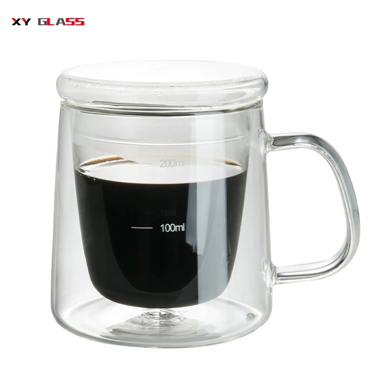 Household transparent double wall with handle coffee tea thermo glass mug
