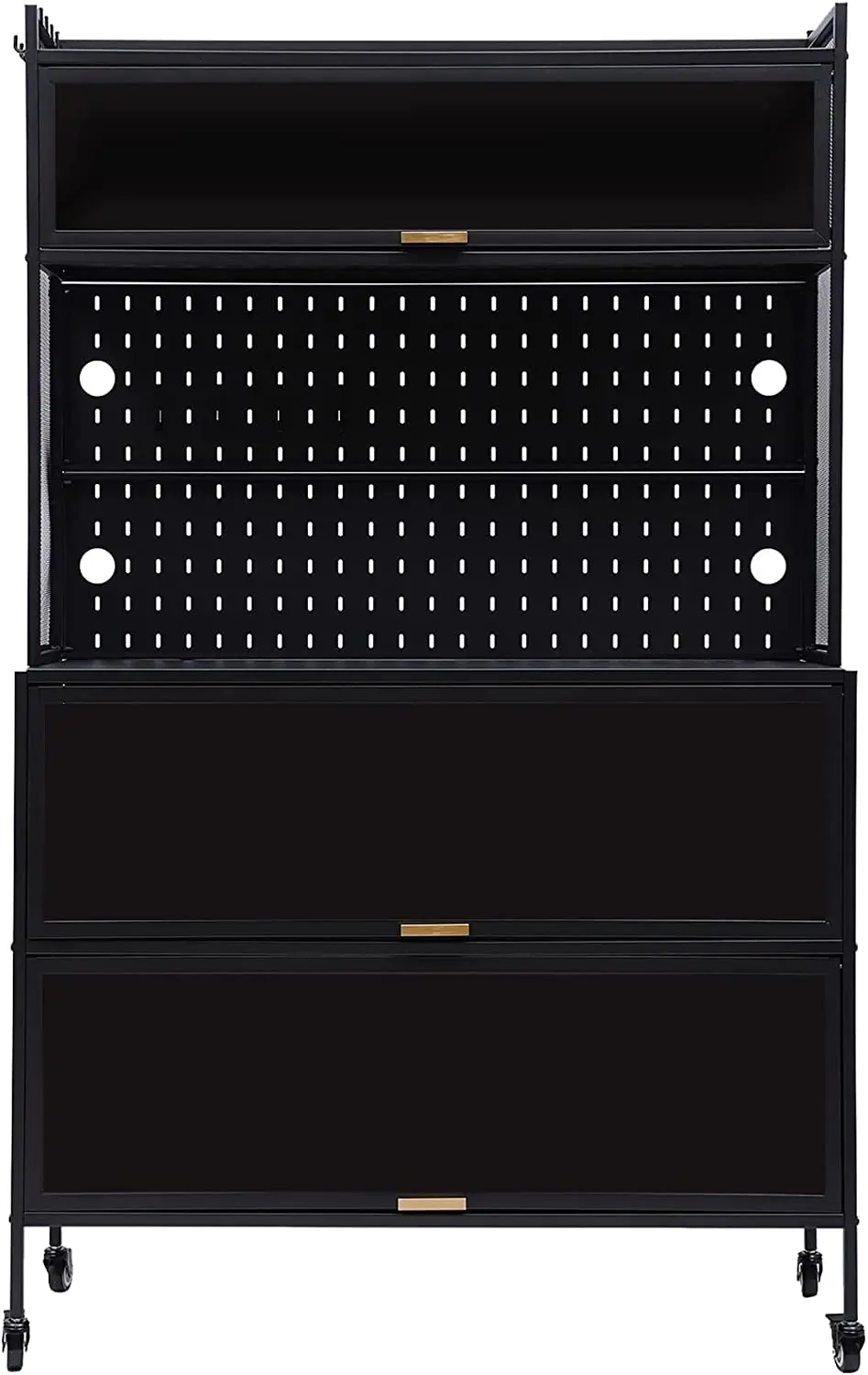 Metal Storage Cabinet, Multifunctional Garage Closet with Doors, Garage Cabinet with 4 Braked Wheels