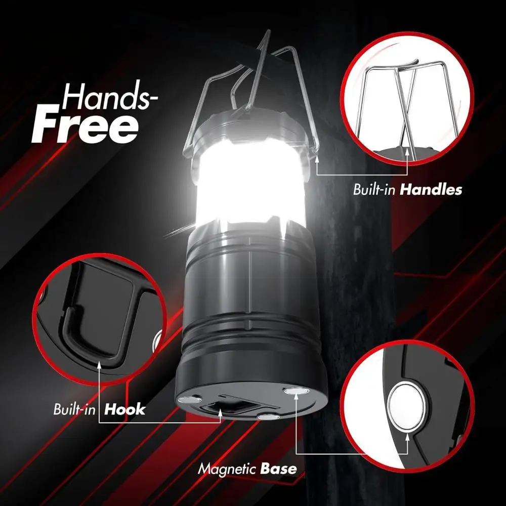 Solar USB Rechargeable 3 AA Power Brightest COB LED Camping Lantern For Tent Collapsible Emergency LED Light