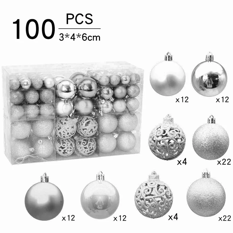 Classic Christmas ball  set 100PCS Hollow Matte Plastic Ball Christmas tree hanging Ornaments Set