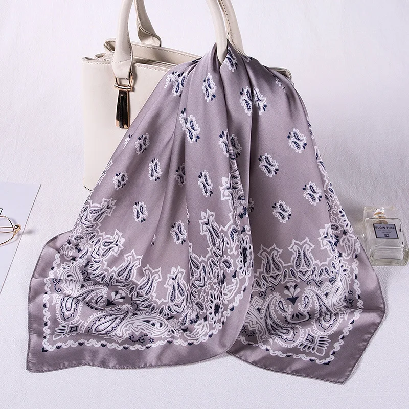 Custom digital printed head silk hair scarf bandana designer wholesale satin silk twill scarf women printing square scarves