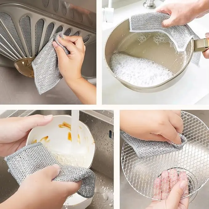 2024 New Multipurpose Wire Dishwashing Rags Double Layer Wire Cleaning Cloths for Wet and Dry Metal Scrubbing Pads