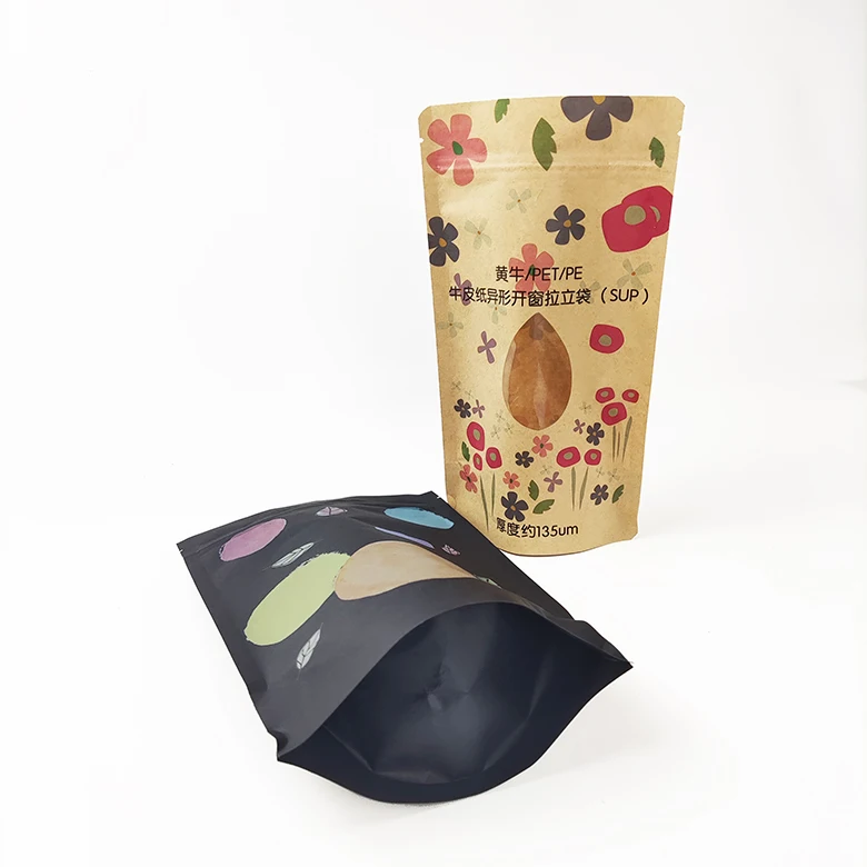 100% Eco-friendly Material Certified PLA Kraft Paper Stand Up Pouches Zipper Food Packaging Compostable Brown Paper Bag