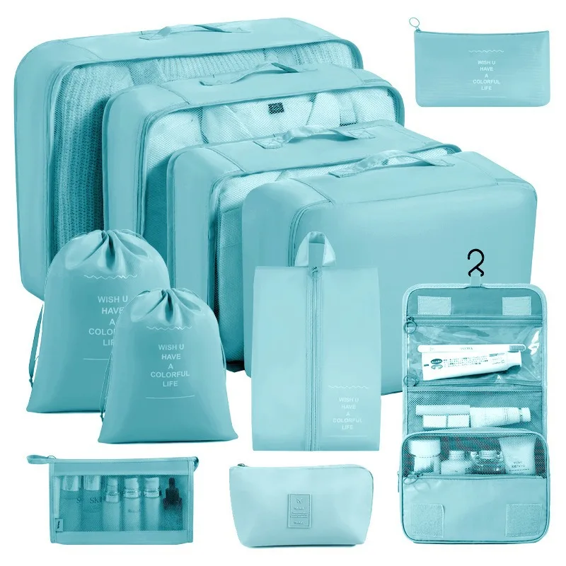 11pcs Unisex Lightweight Foldable Zipper Closure Packing Cubes Fashionable Luggage Storage Bag for Travel