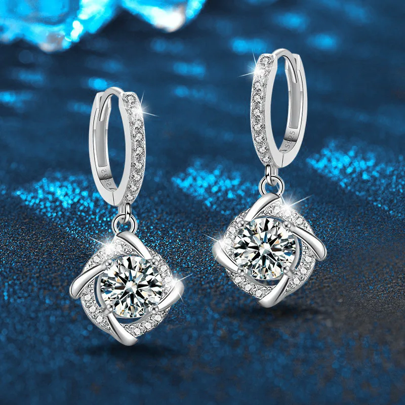 Classic moissanite halo dangling earings for women vvs 1ct diamond pass tester s925 sterling silver wedding party best gift
