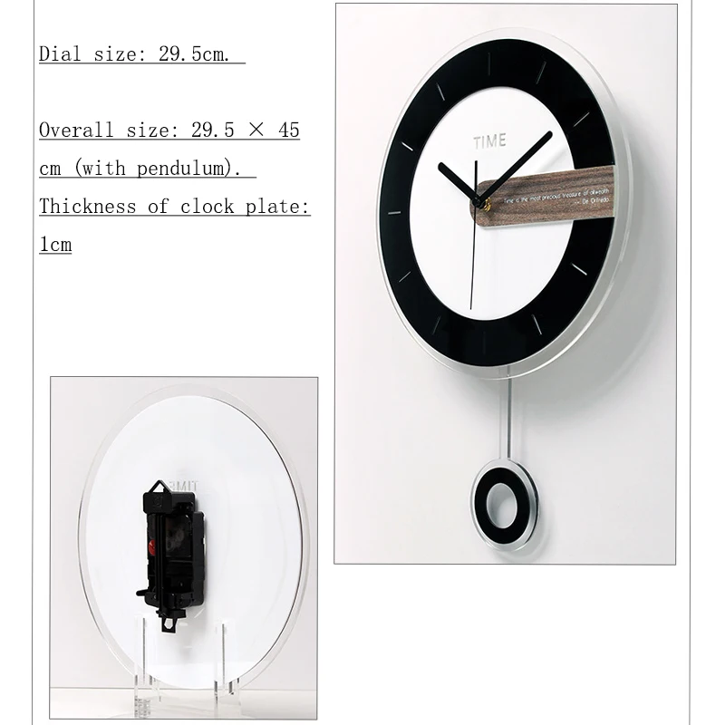 Round acrylic modern black and white with swinging creative home school office decoration wall clock