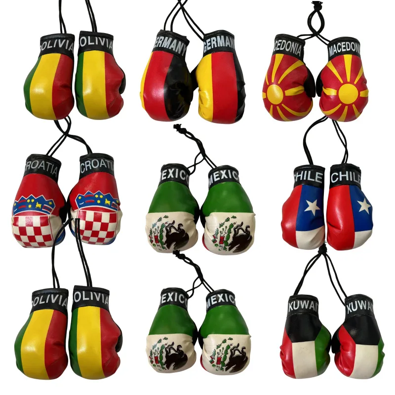 Wholesale 10CM Simulated boxing gloves national flag boxing gloves keychain pendants for cars