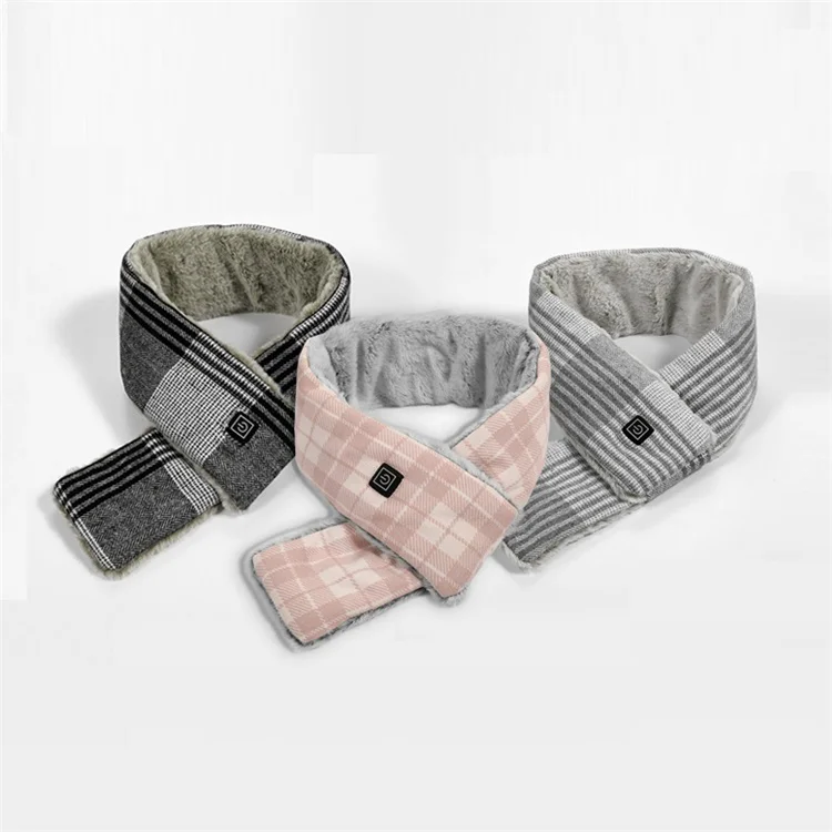 Wholesale Graphene Heating Plush Winter Warm Scarves Shawl Electric Heated Scarf Plaid Rechargeable USB Heating Scarf