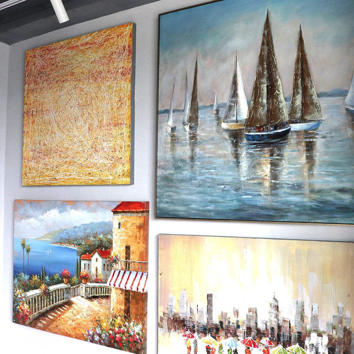 Custom Large Hotel porch decoration landscape paintings and wall arts Wooden frames picture Wall Decor