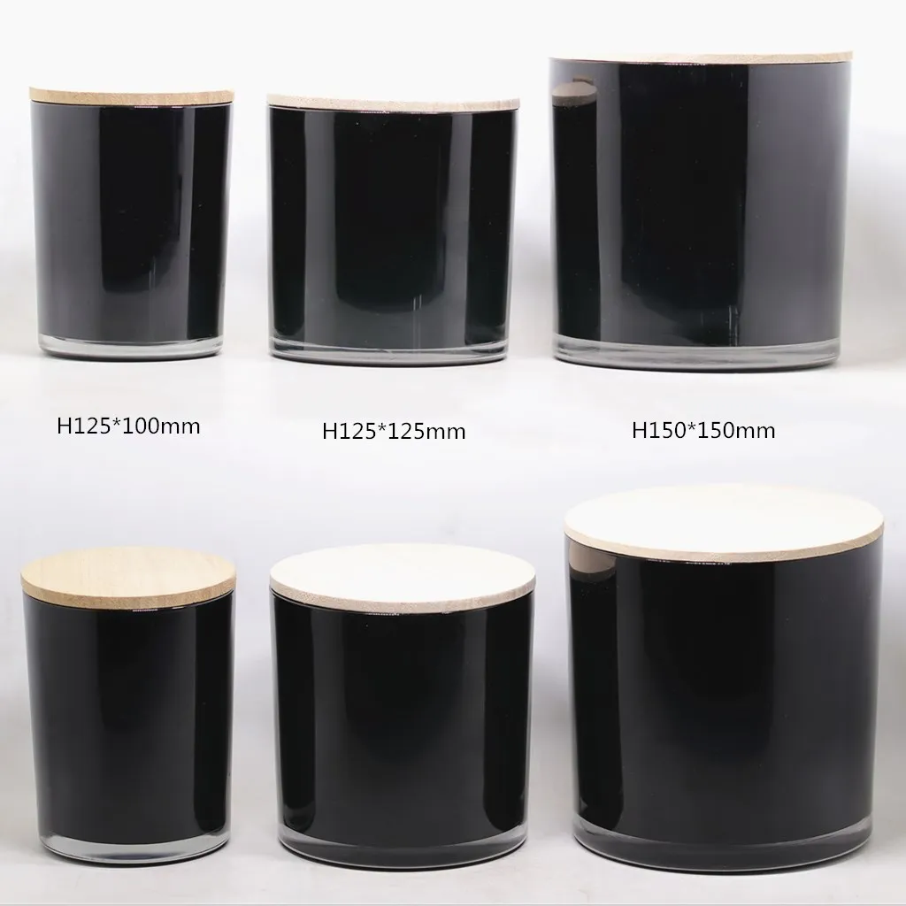 8 унций 10 унций 14 унций глянцевые черные белые синие стеклянные свечи сосуды с прозрачным стеклянным дном