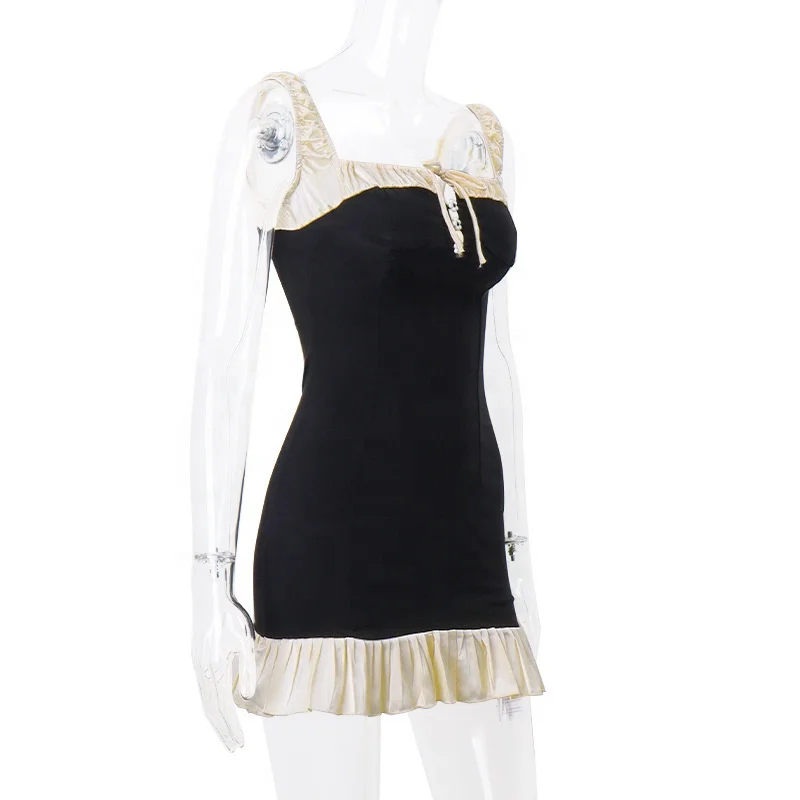 OUDINA Hot Style Fashionable Sexy Casual Club Contrasting Ladies Ruffled Mini Party Bodycon Dress