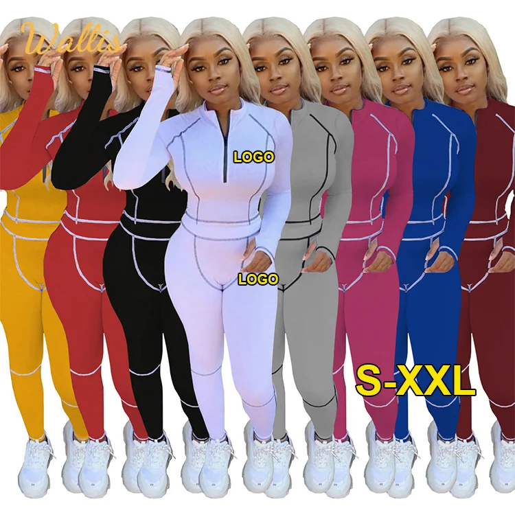 Осенне-зимний сексуальный костюм для фитнеса облегающий кроп-топ на молнии с длинным рукавом штаны леггинсы спортивный бега комплект из двух предметов женская одежда