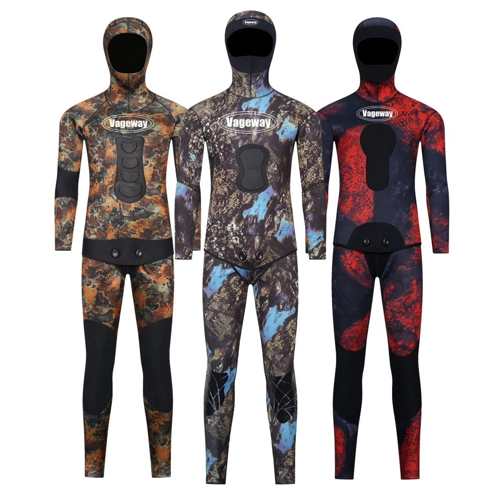 2 шт. Камуфляжный неопреновый гидрокостюм YAMAMOTO с капюшоном для подводной охоты, дайвинга, рыболовный костюм с длинным рукавом 3 мм гидрокостюм 5 мм