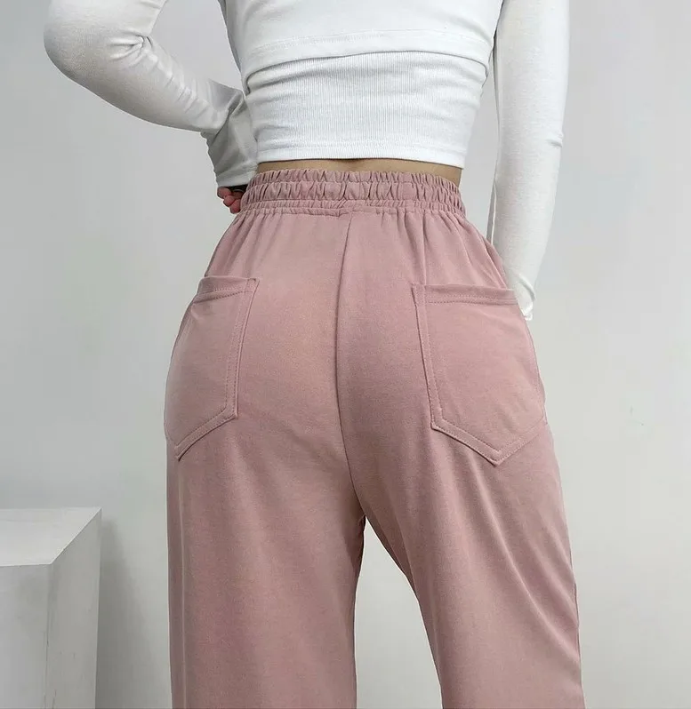 Women Sports Sweatpants High Waist Heart Embroidery Drawstring Straight Trousers Fashion Casual Women Wide Leg Pants