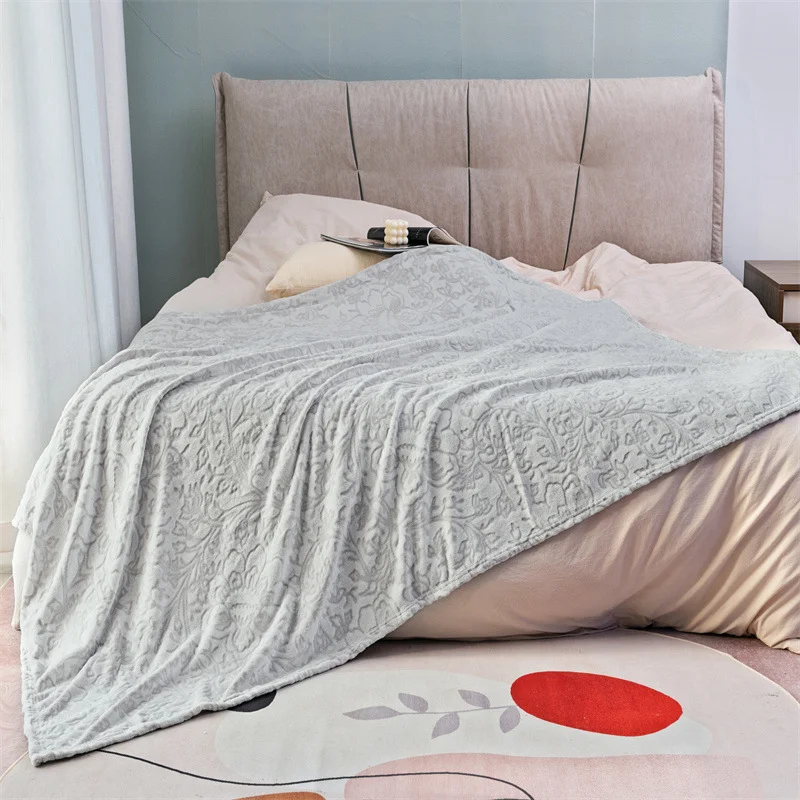 Plain European style back printed cut flannelette blanket edge seal grey pattern flannel blanket new design blanket