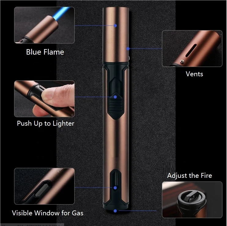 2022 Custom logo Amazon hot selling 6-inch Refillable Pen Lighter Adjustable Jet Flame Butane cigar lighter Grill BBQ Camping
