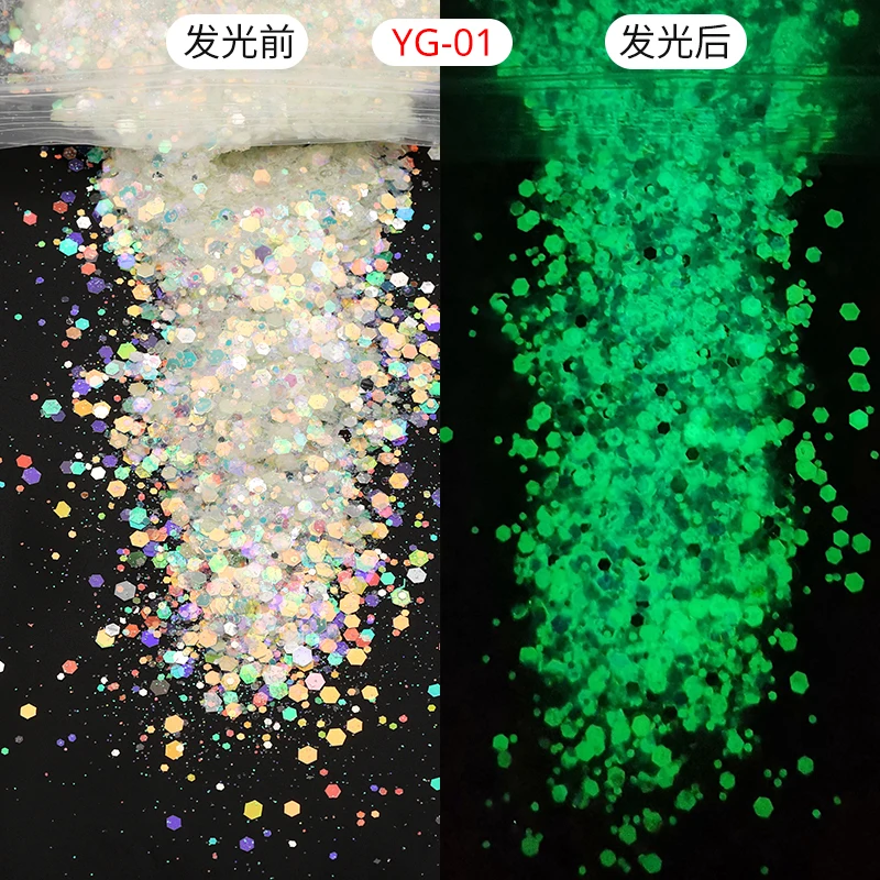 Glow In Dark Loose Powder Glitter Luminous Green Long Last Glowing illuminated Mix Chunky Glitter face body nail art cosmetics