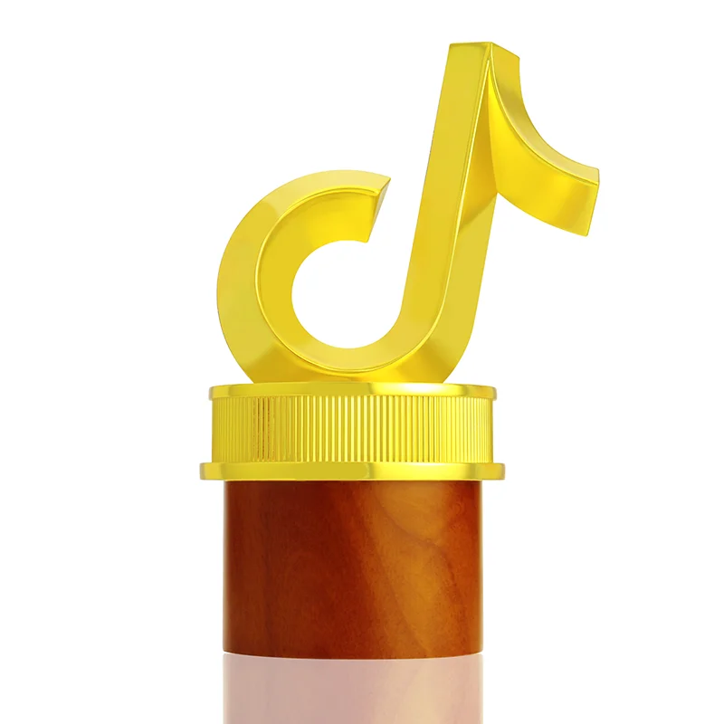 A wholesale wooden trophy Custom tiktok metal ornaments Tik Tok metal trophies are available from stock