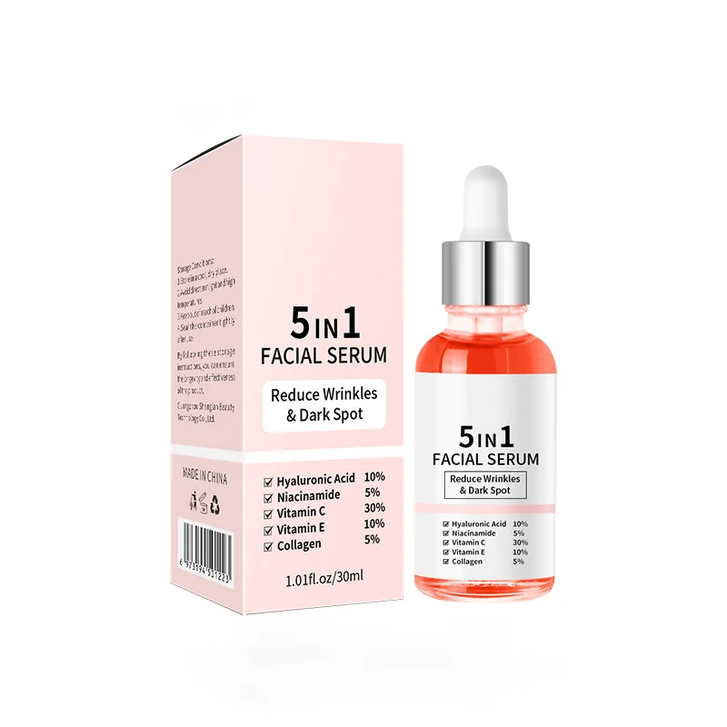 5 in 1 Facial Serum Hyaluronic Acid Moisturizing Whitening Anti-wrinkle Anti-aging Vitamin C Fading Spots Shrinking Pores