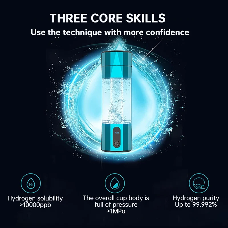 H2 Rich Hydrogen Water Ionizer Electrolysis Hydrogen Rich Water Glass Rechargeable hydrogen water bottle