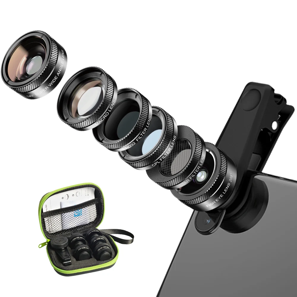 Hot Sale 6 in 1 Cell Phone Camera Lens Kit Wide Angle Macro Fisheye Star Filter CPL ND32 Filter Lens Universal for Smart Phone