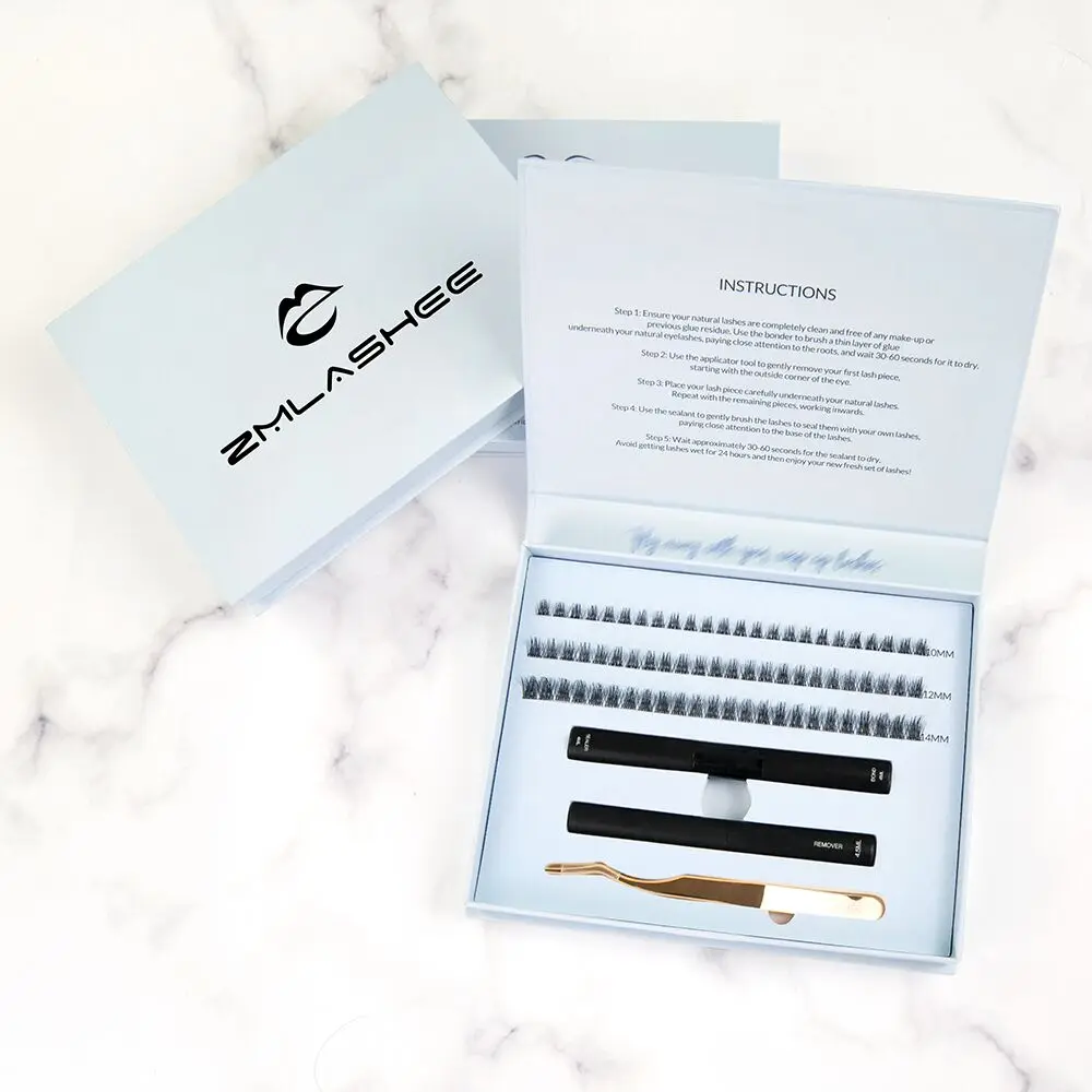 Free design patented superthin band individual cluster lashes segmented eyelashes last 2 weeks diy lash extension kit