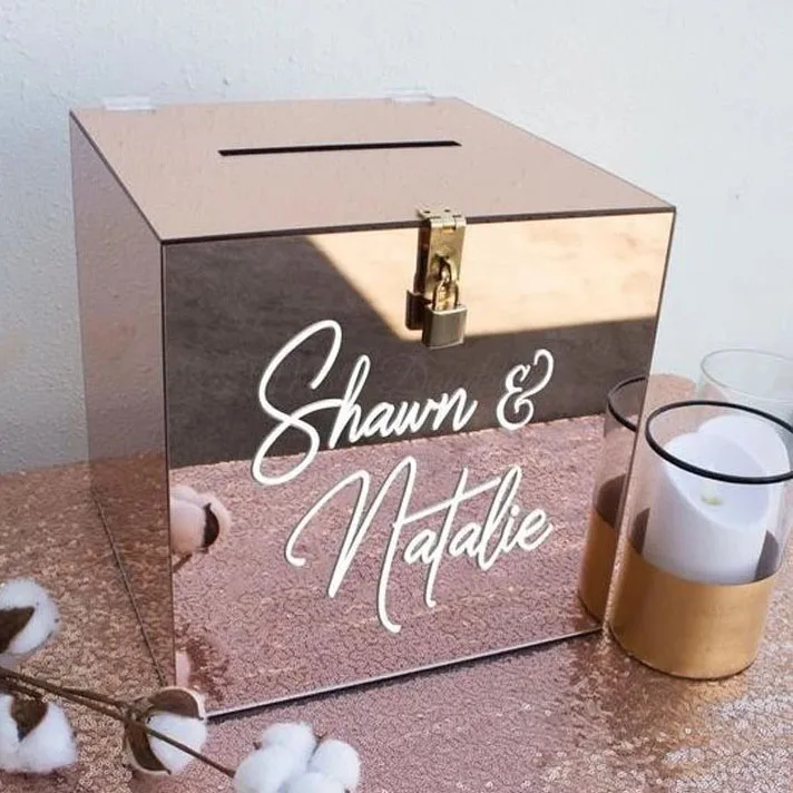 cube  acrylic mirror wishing well box for wedding
