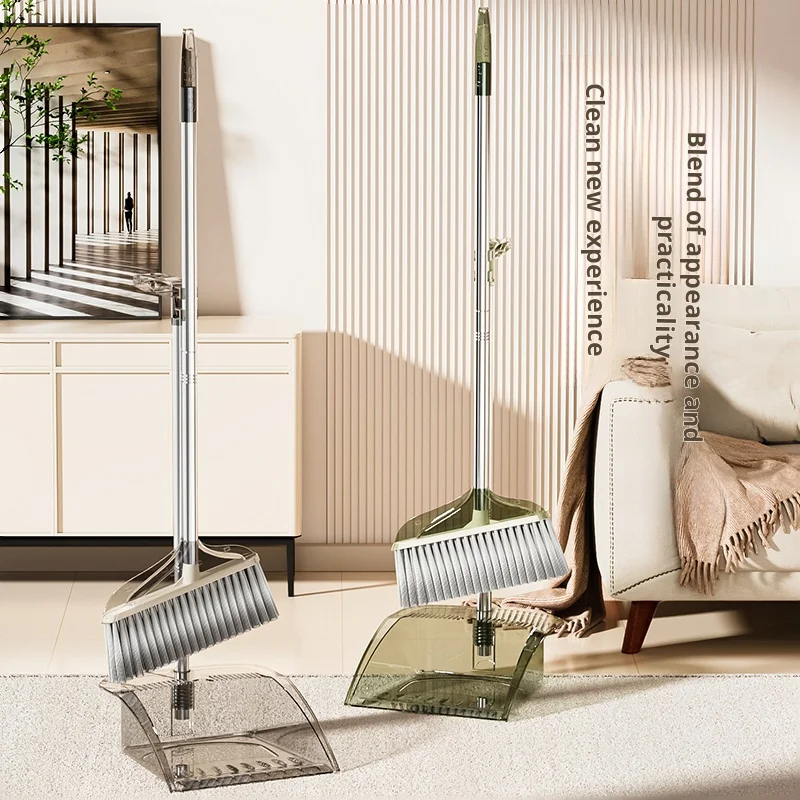 Transparent Broom Set with Dustpan - Non-Stick Hair Ideal for Household Cleaning Wholesale Supply