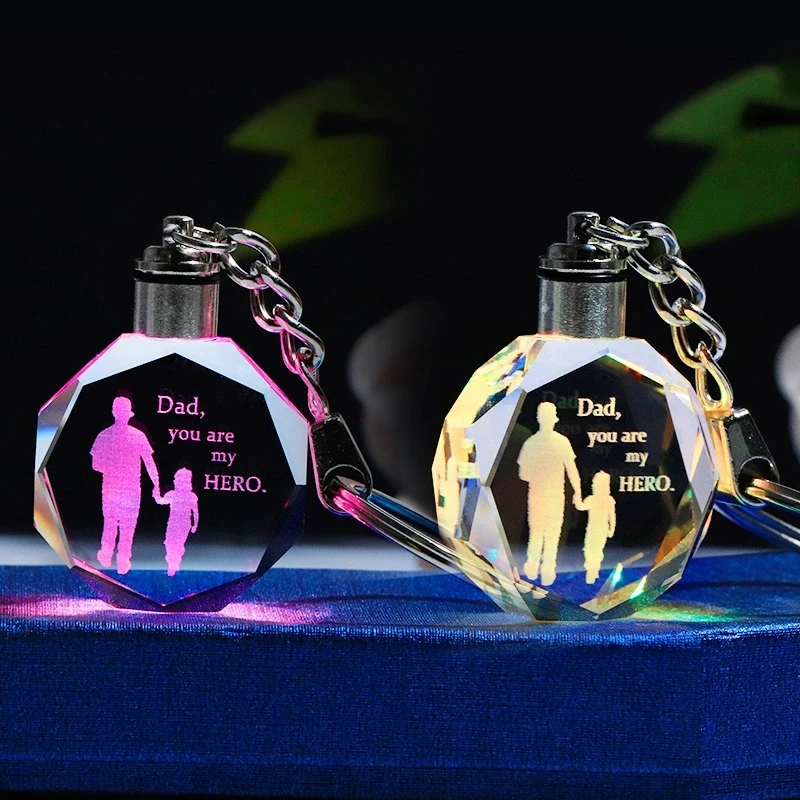 Honor of crystal K9 Laser Engraving Led Light Llaveros En Cristal Llaveros Custom Car Logo Crystal Keychain For Promotion Gift